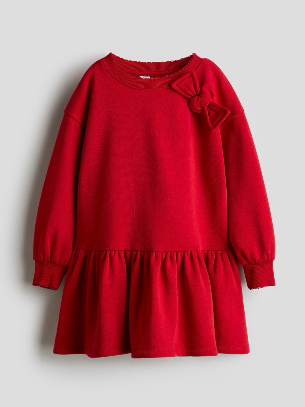 H&M Red Long-Sleeve Dress with Shoulder Bow